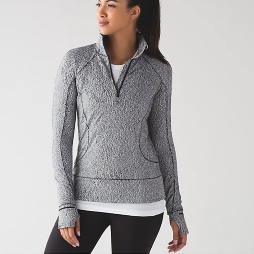 Lululemon Rush Hour 1/2 Zip Running Luon Spray Jacquard White Black Size 4